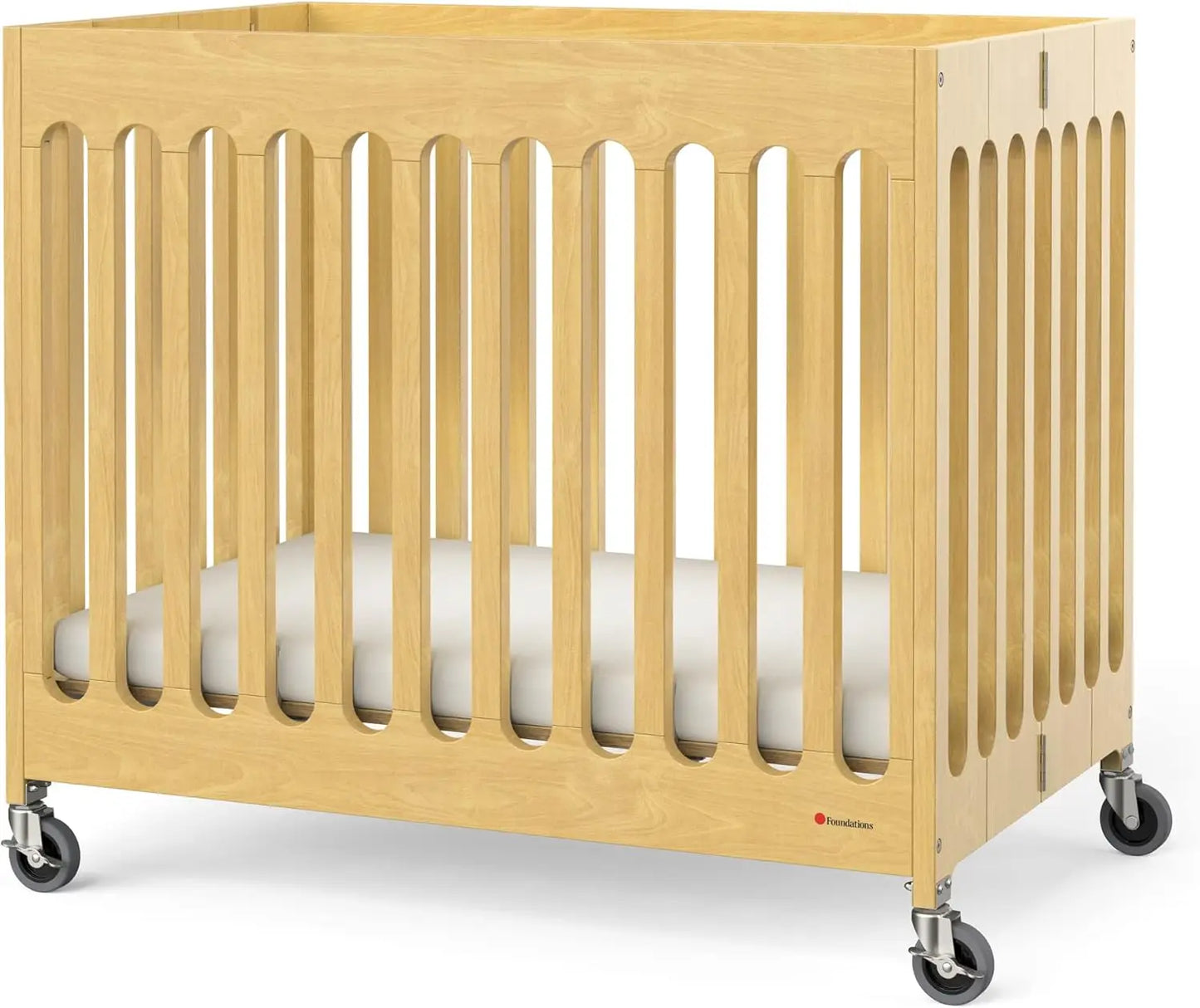 Boutique Compact Folding Crib for Baby, Portable Mini Crib for Hotels, Homes, and Nurseries, Wood Crib, Commercial Casters