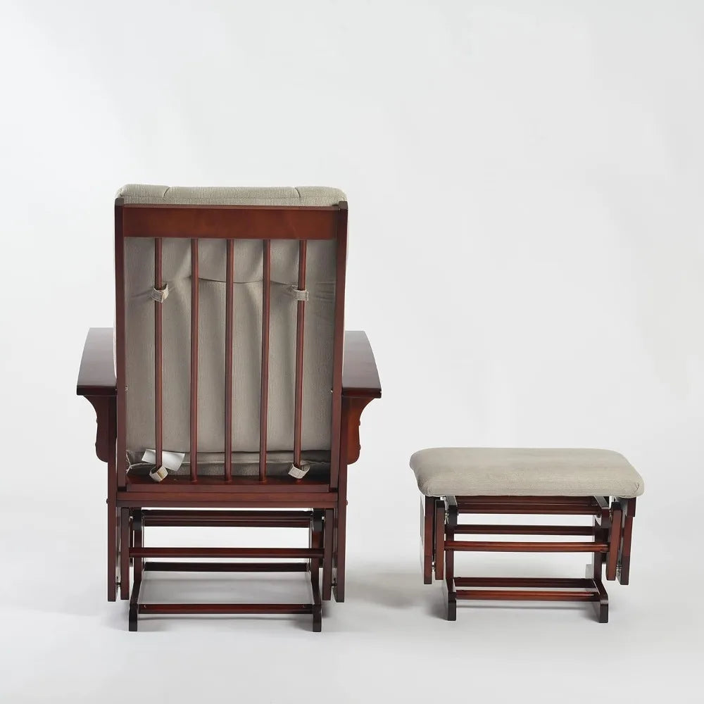 Glider Rocking Chair Nursery with Ottoman Smooth Rocking Motion, Easy to Assemble, Solid Hardwood Base Indoor Adult (White)