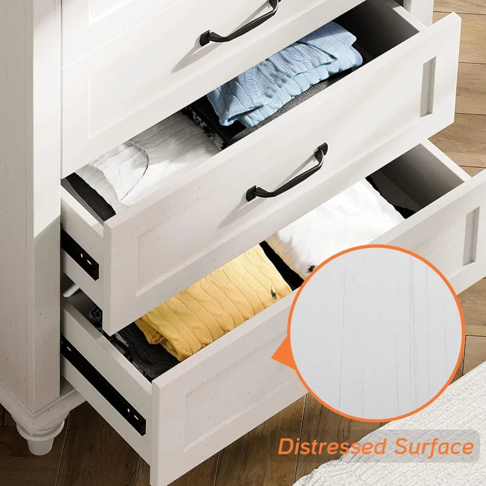Dresser for Bedroom with 5 Drawers, Tall Kids Dressers with Wide Chest of Drawers, Mid Century Modern Wooden Closet