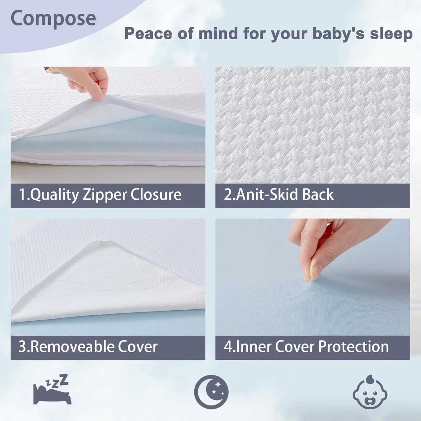 Lisara Pa And Play Mattress, 38 X 26 Pa N Play Mattr For Babies And Toddlers, Dual Sided Gel Memory Foam Mini Crib Mattr With