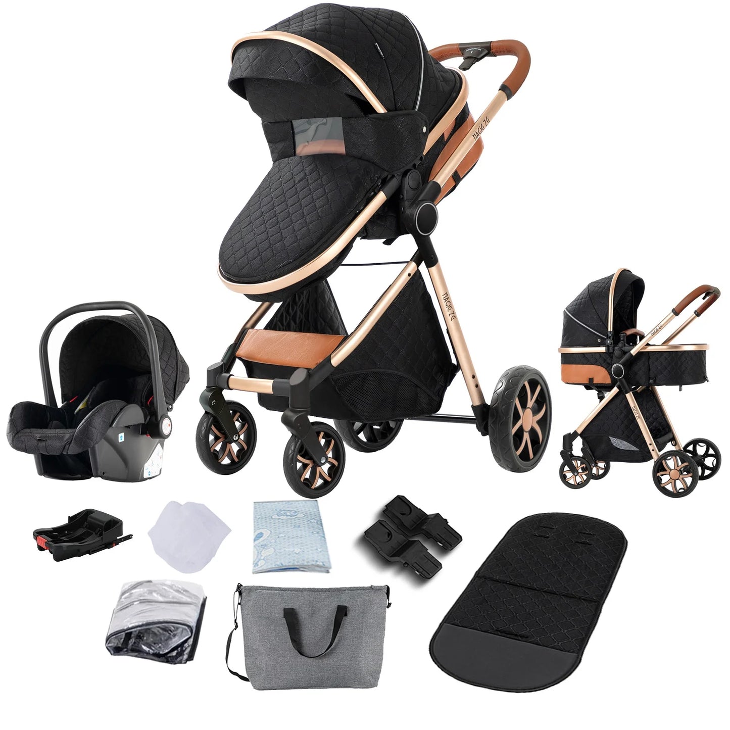 Baby Stroller 3‑in‑1 Travel System Pushchair Lightweight Pram from Birth All‑Terrain Baby Buggy Compact Fold Stroller Summer