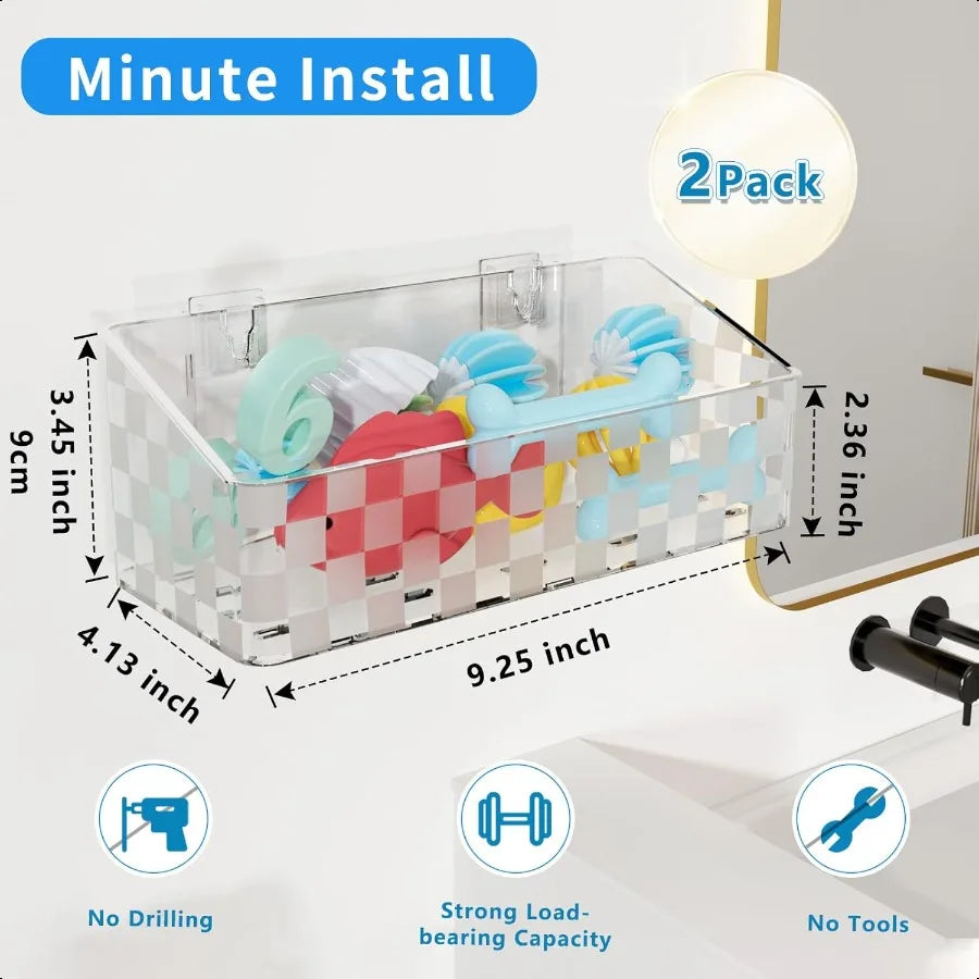 Bath Toy Storage Holder 2 Pack Large Capacity Bath Toy Organizer for Tub Clear Baby Bathtub Toy Storage Multi Use Shower Caddy