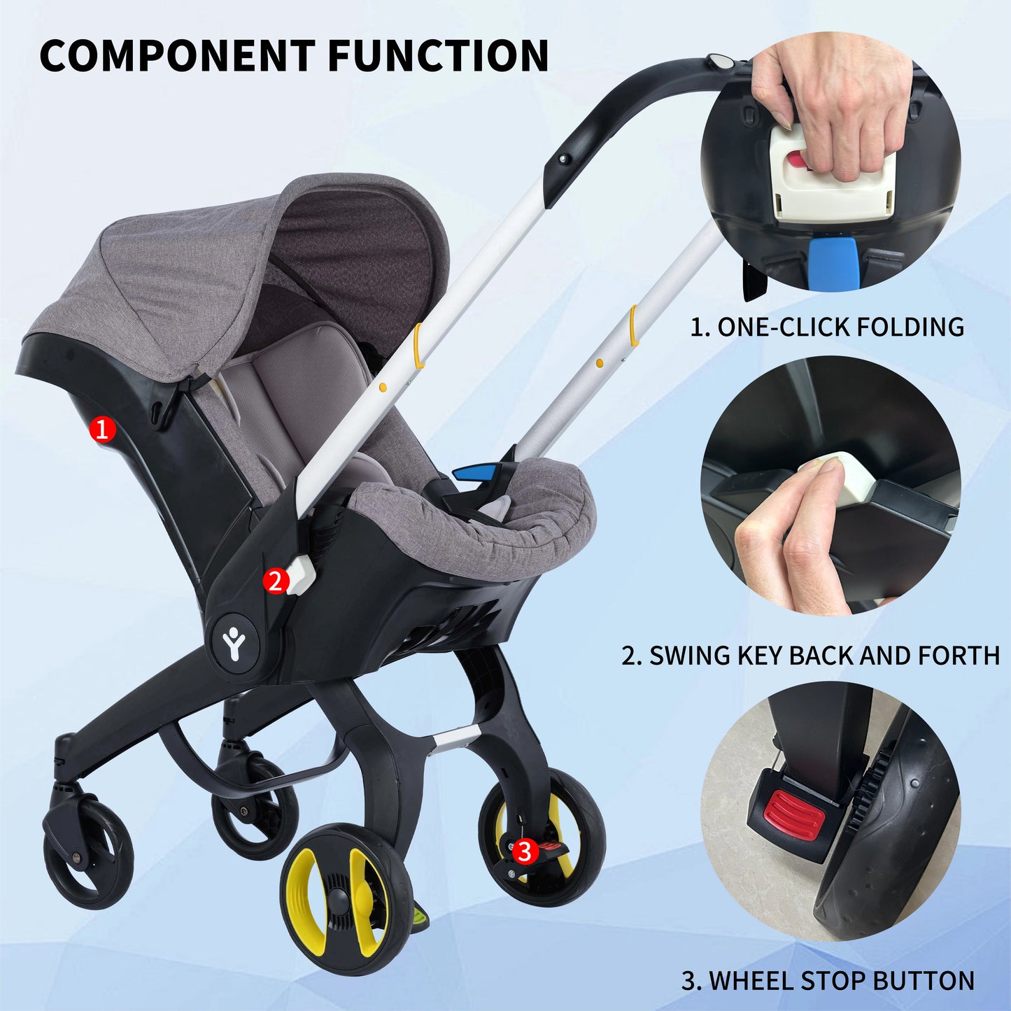 Baby stroller, foldable and portable out of the car, can be carried out in both directions, with awning, two-color optional