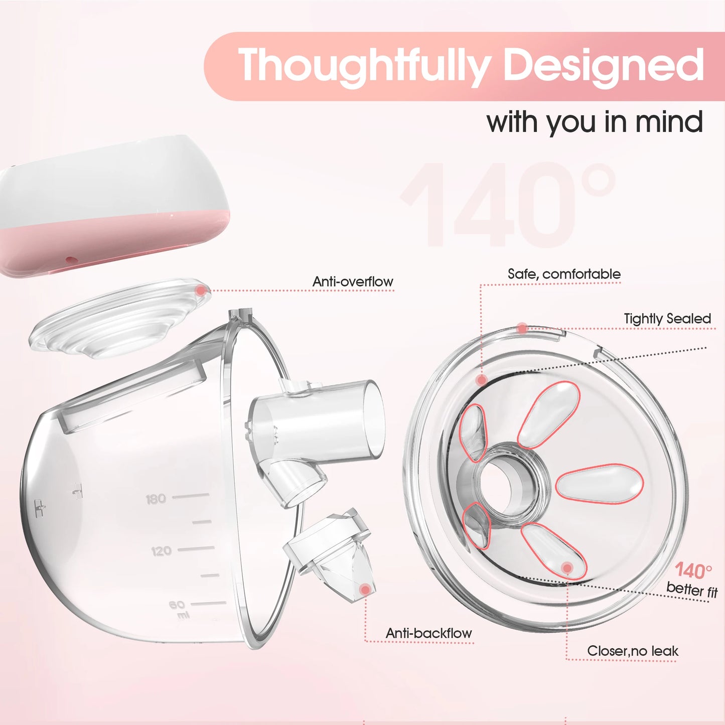 Wearable Breast Pump 1200mAh Portable Hands Free Breastpump 12 Levels 3 Modes Electric Remote Control Painless Breastfeeding