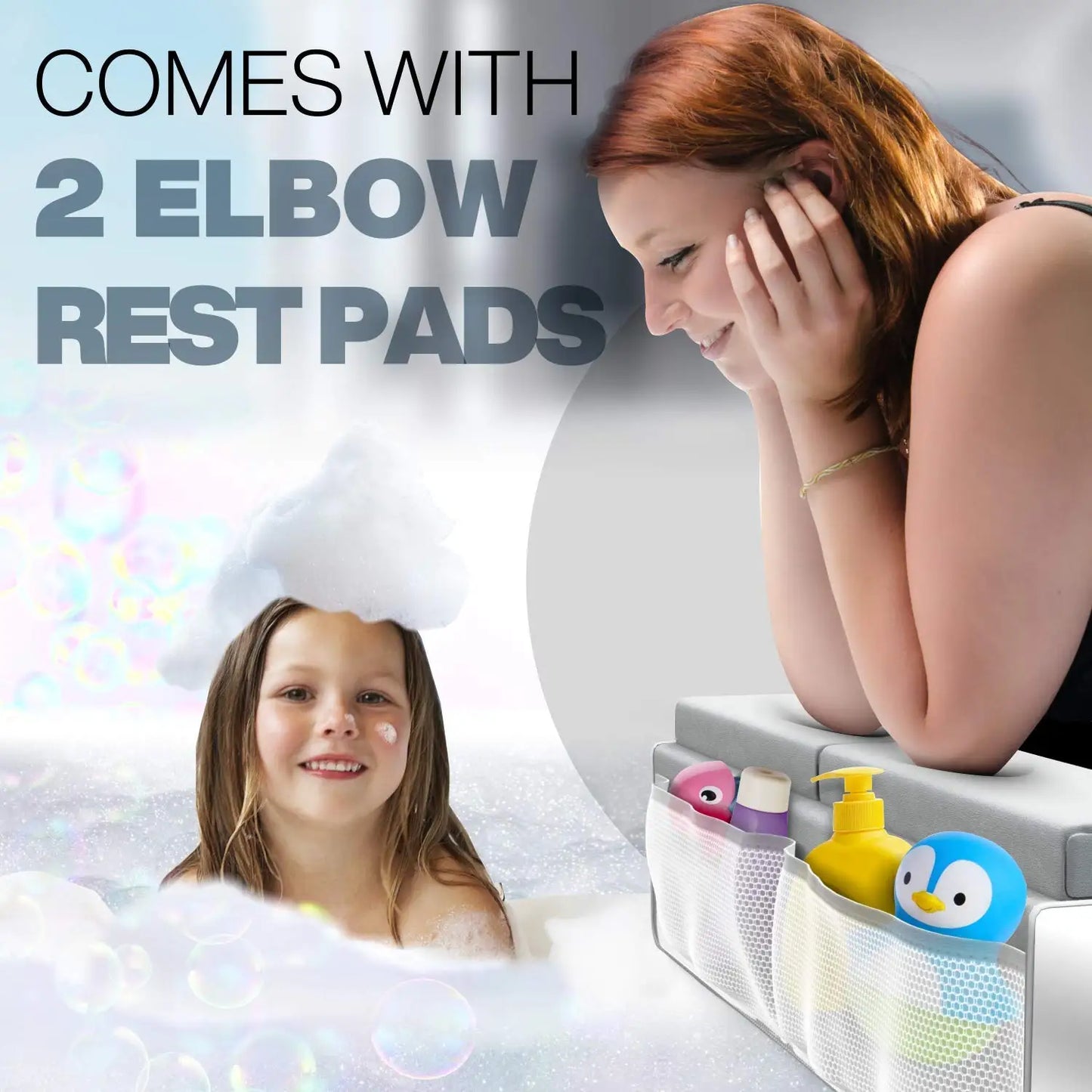Kneeler and Elbow Kneeling Rest Pad for Baby Bathing Parents - Painless Foam Mat with Toy Organizer Pockets - Quick Drying
