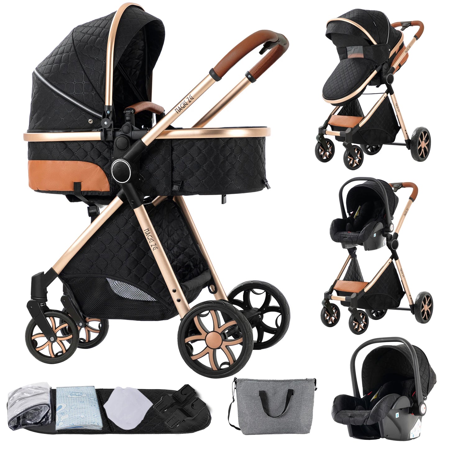 Baby Stroller 3‑in‑1 Travel System Pushchair Lightweight Pram from Birth All‑Terrain Baby Buggy Compact Fold Stroller Summer