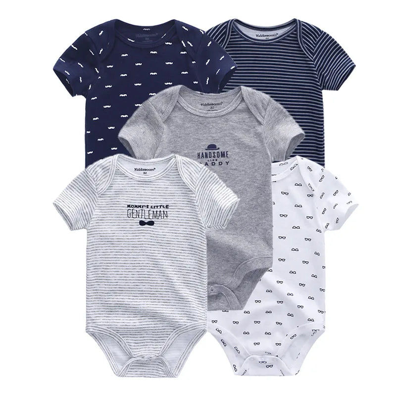 Kiddiezoom 5-piece fashionable cartoon boy and girl jumpsuit 100% pure cotton comfortable newborn jumpsuit summer