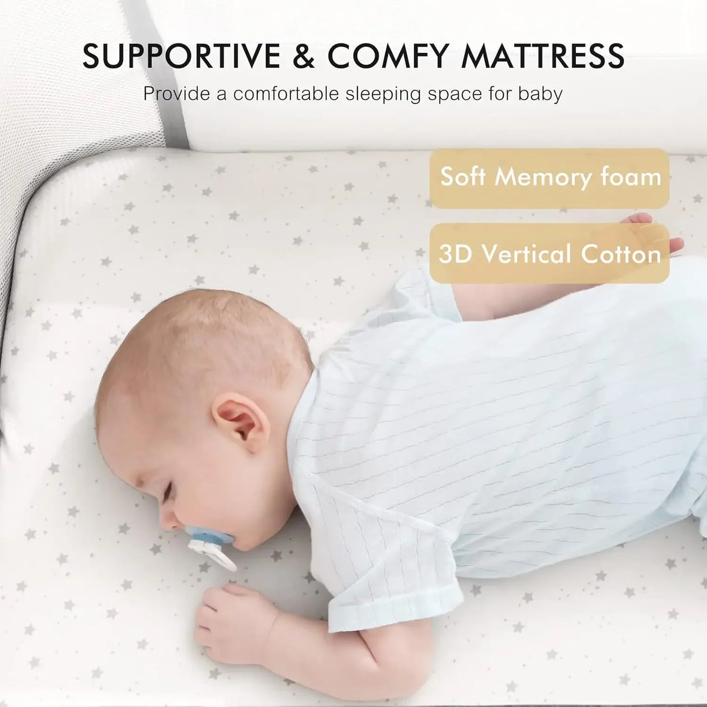 3 in 1 Baby Bassinet Rocking Bassinet with Comfy Mattress and Wheels, 6 Height Adjustable Easy Folding Portable Bedside Crib