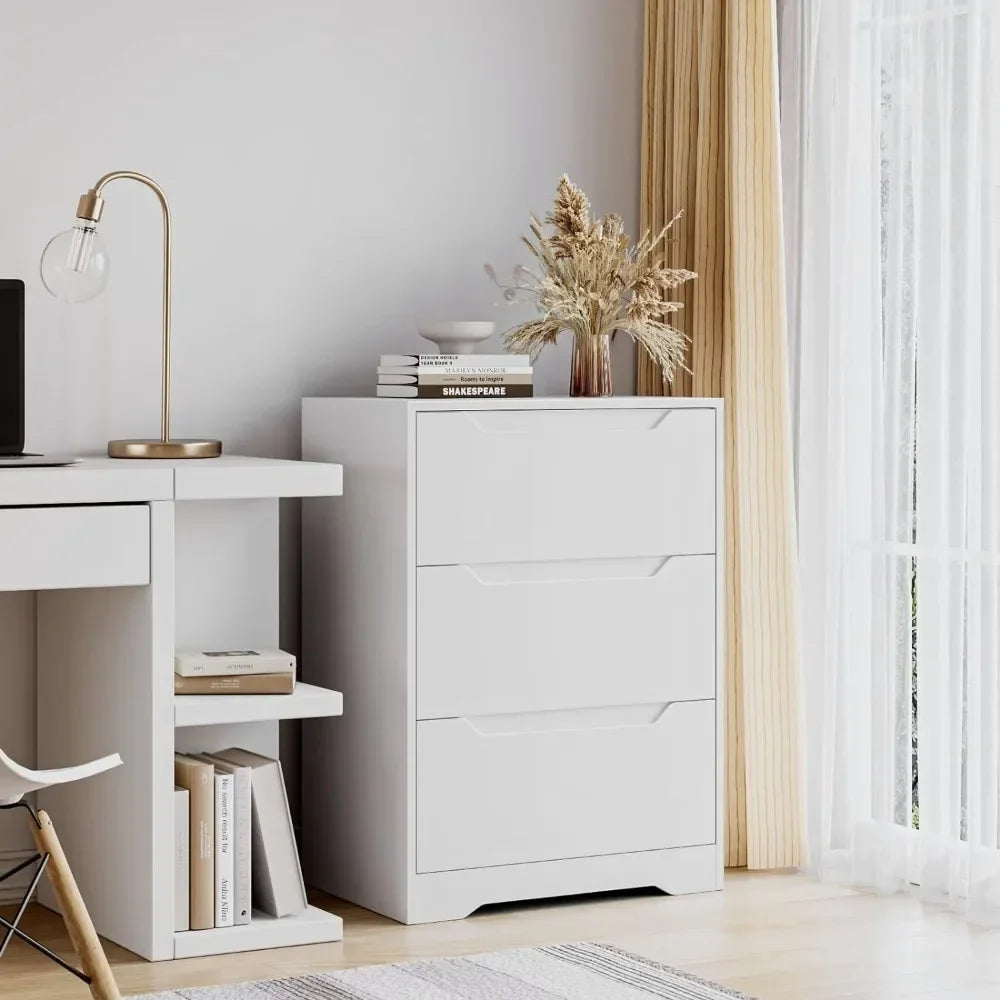 Modern 3 Drawer Dresser, Wood Chest of Drawers with Storage, Tall Nightstand with Cut-Out Handles, Side End Table