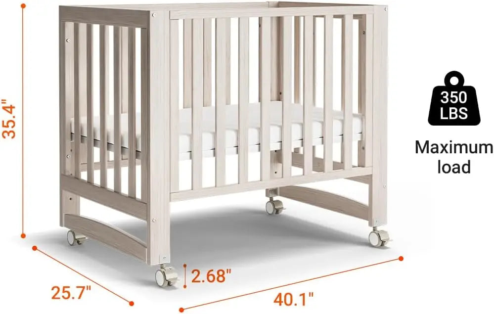 EvoNest 6-in-1 Portable Convertible Cradle to Mini Crib With Removable Wheels and Mattress, 4 Adjustable Mattress Height,