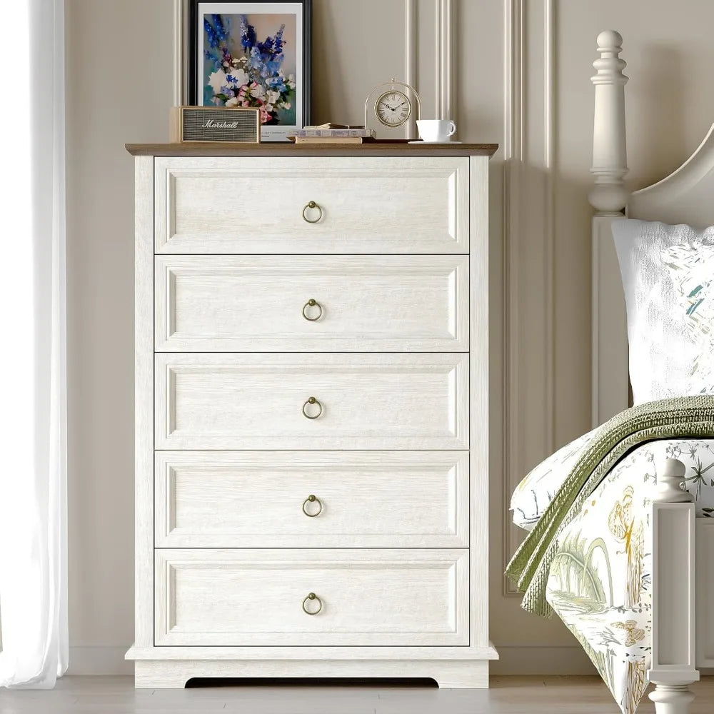 Chest of Drawers, Double Anti-tip, 5 Drawers Dresser, Dresser Organizer for Nursery, Bedroom, Living Room, Hallway, White