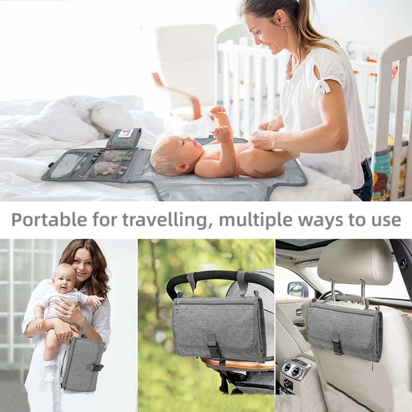 Portable Diaper Changing Pad for Newborn Girl & Boy Baby Changing Pad with Wipes Pocket Waterproof Travel Changing Kit