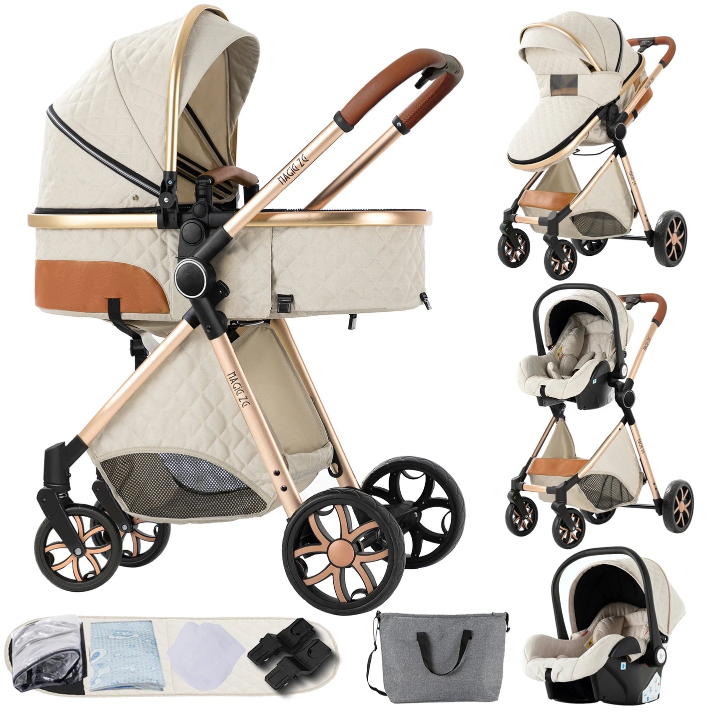Baby Stroller 3‑in‑1 Travel System Pushchair Lightweight Pram from Birth All‑Terrain Baby Buggy Compact Fold Stroller Summer