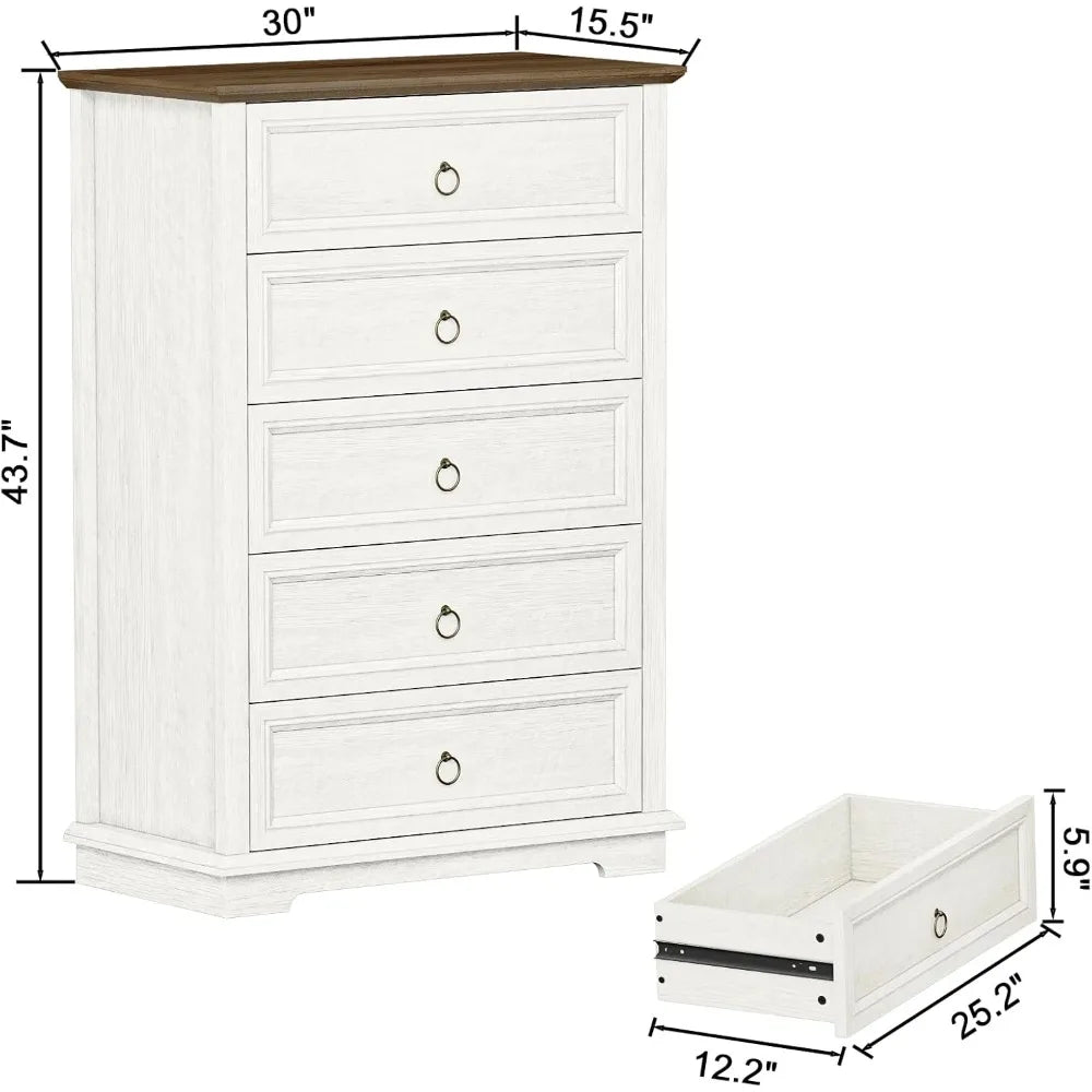 Chest of Drawers, Double Anti-tip, 5 Drawers Dresser, Dresser Organizer for Nursery, Bedroom, Living Room, Hallway, White