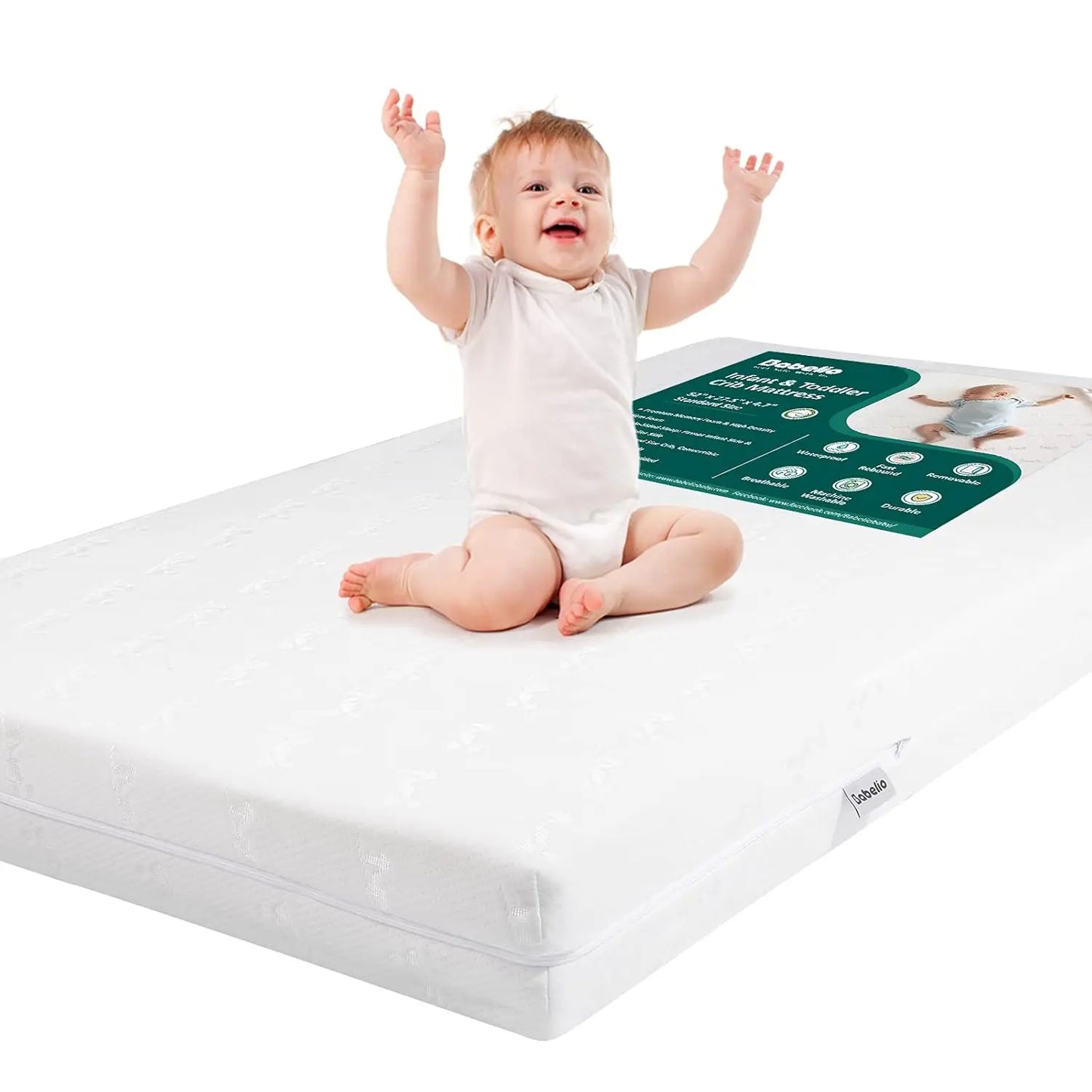 Breathable Crib Mattress, Dual-Sided, Memory Foam, Waterproof, Removable And Machine-Washable Cover, For Toddler And Baby 52""