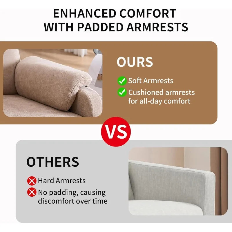 Recliner Chair for Adults, 360° Swivel Rocking Chair Nursery, Small Rocker Recliners for Small Spaces, RV, Fabric Beige