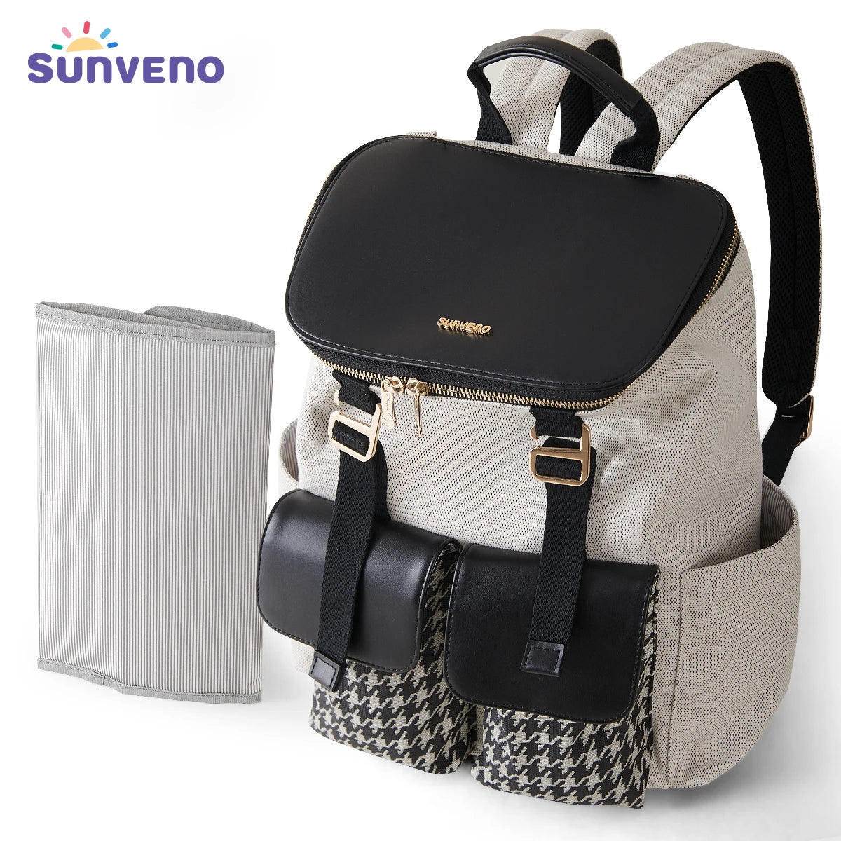 Mommy Diaper Bag Backpack Multifunction Stylish Baby Bag with Changing Pad Large Capacity Houndstooth Diaper Backpack