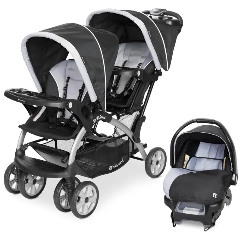 High quality Infant and Toddler Double Stroller & Car Seat Combo, 2 Pc Set, Stormy - Portable and Lightweight Stroller Duo
