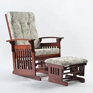 Glider Rocking Chair Nursery with Ottoman Smooth Rocking Motion, Easy to Assemble, Solid Hardwood Base Indoor Adult (White)