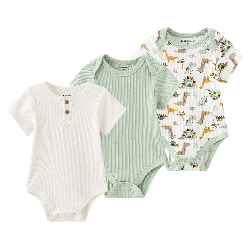 Kiddiezoom summer three piece fashionable cartoon boy and girl jumpsuit set, 100% pure cotton soft newborn jumpsuit set