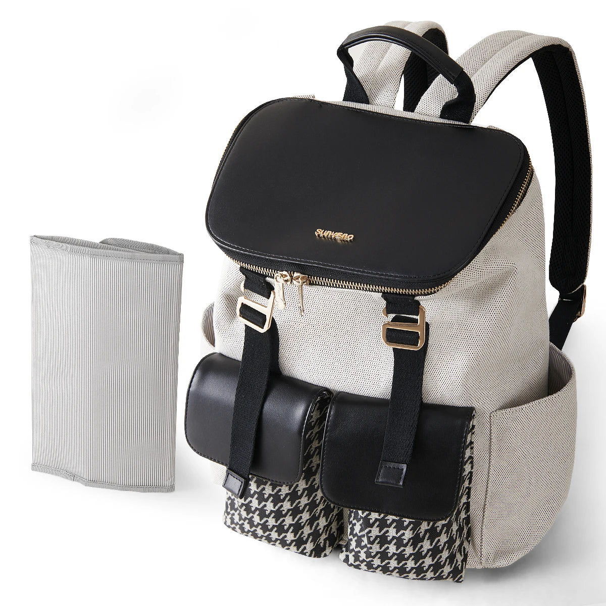 Mommy Diaper Bag Backpack Multifunction Stylish Baby Bag with Changing Pad Large Capacity Houndstooth Diaper Backpack