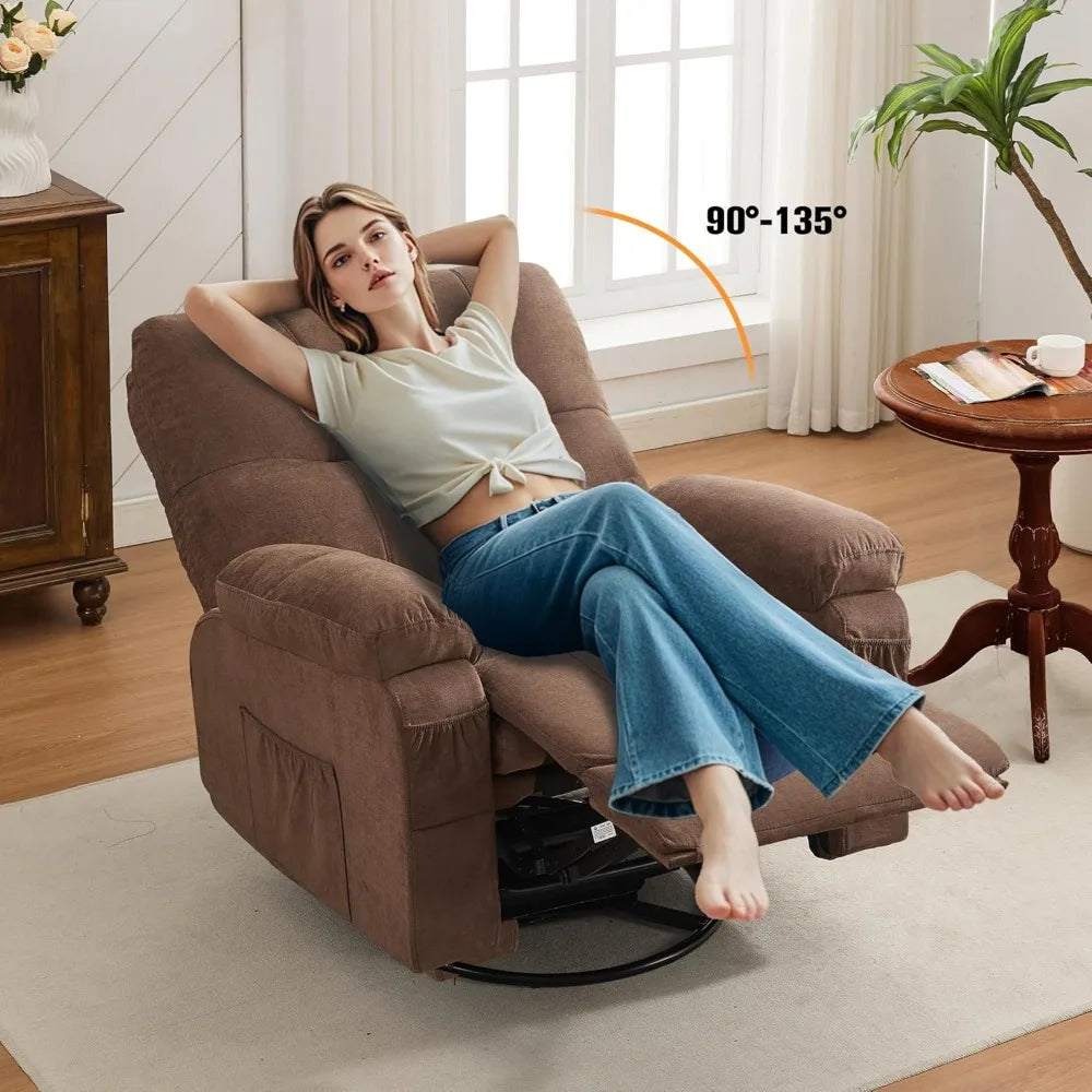 Swivel Nursery Rocker Recliner Chair, Ergonomic Lounge Chair for Living Room, Recliner Single Sofa Seat for Adults with Rocking Function