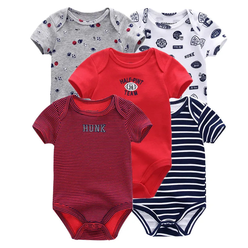Kiddiezoom 5-piece fashionable cartoon boy and girl jumpsuit 100% pure cotton comfortable newborn jumpsuit summer