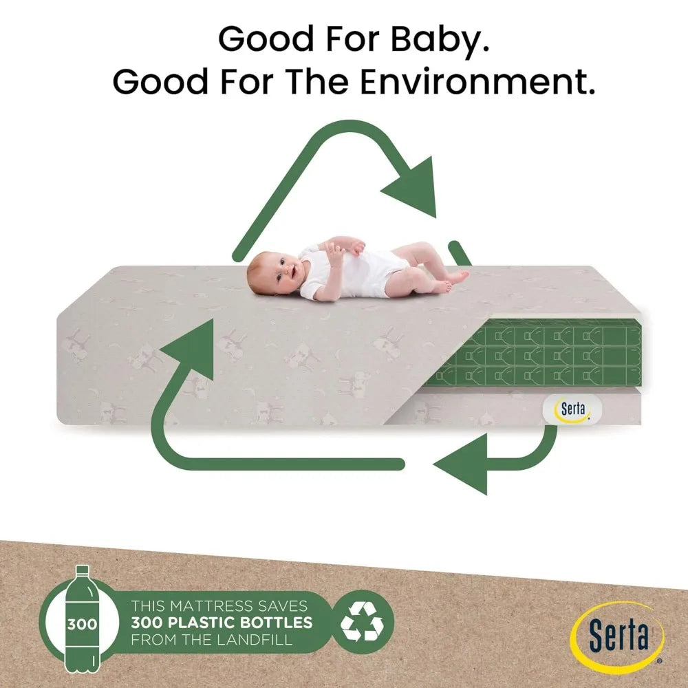 children Baby Mini Crib Mattress, Premium Sustainably Sourced Fiber Core, Hypoallergenic & Waterproof Cover