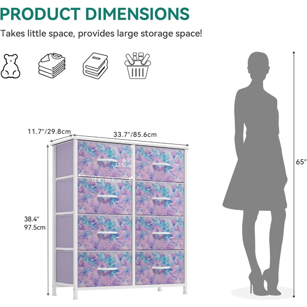 Fabric Dresser Drawer, Tall Storage Dresser with 8 Drawers, Storage Drawer Organizer for Nursery, Closet, Living Room Children's Dressers