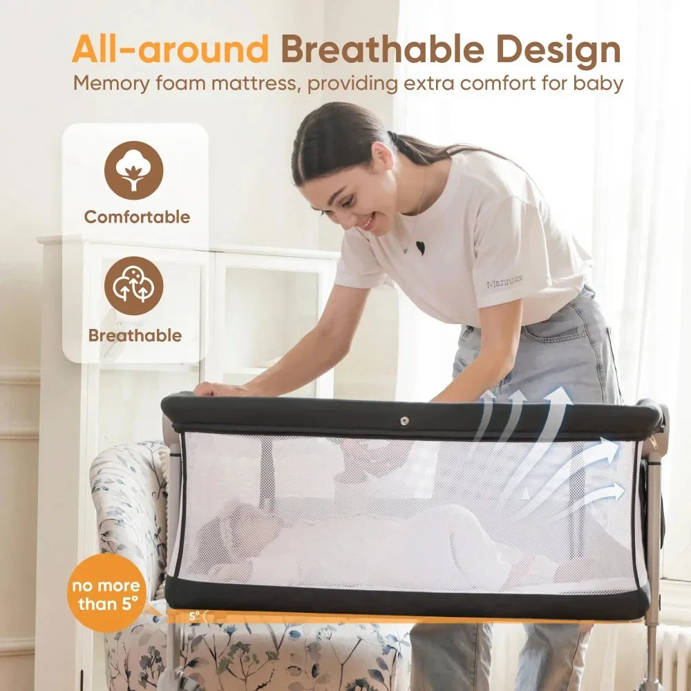 3 in 1 Baby Bassinet,Baby Basinet Bedside Sleeper, Standalone Baby Crib,6 Height Adjustable Portable Crib for Newborn