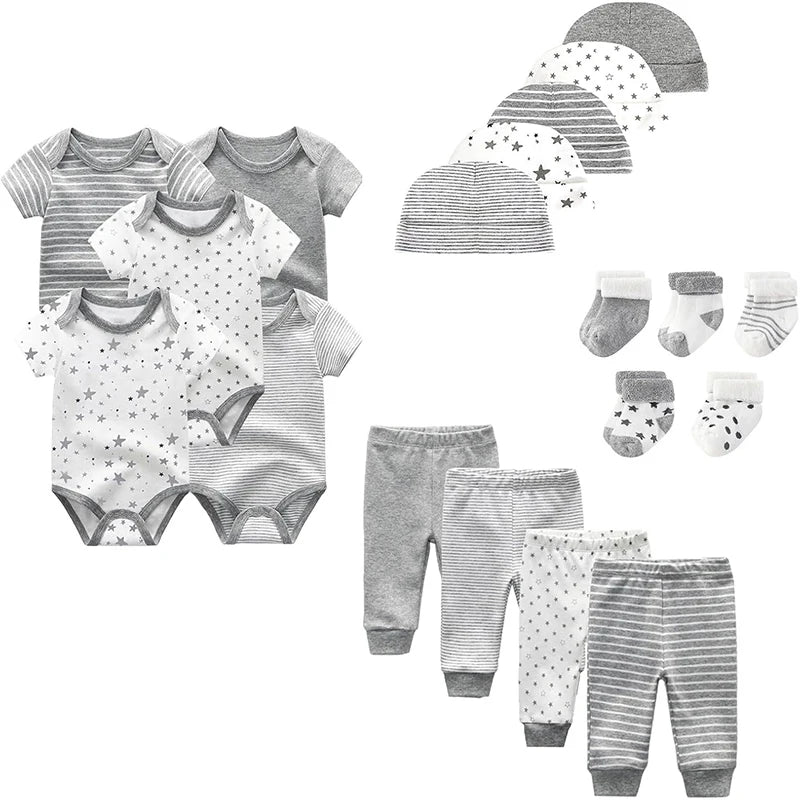 Unisex Fashion Bodysuit Set for Baby Boys and Girls Bodysuit and Accessories 19 Pack Comfortable Babywear Newborn Set