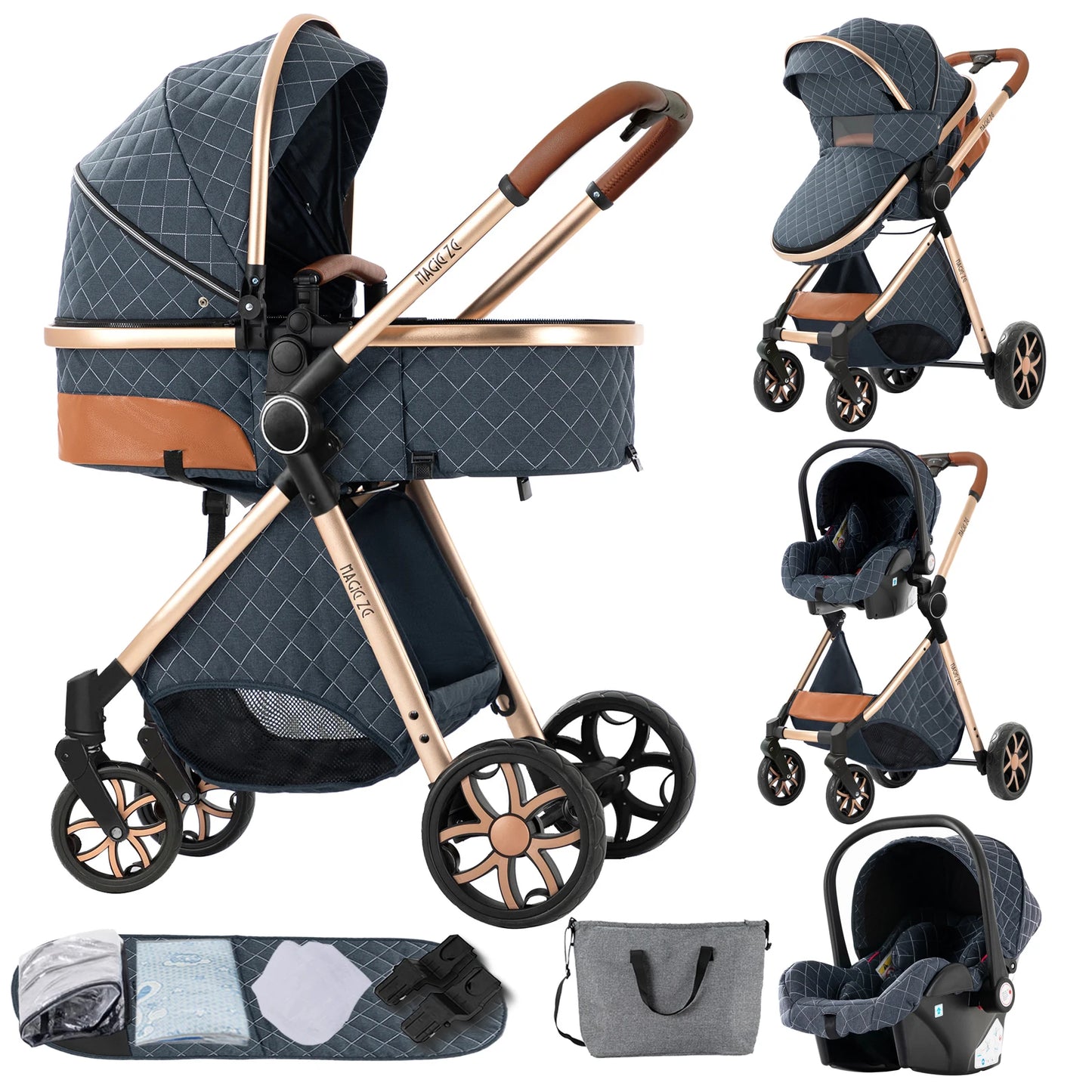 Baby Stroller 3‑in‑1 Travel System Pushchair Lightweight Pram from Birth All‑Terrain Baby Buggy Compact Fold Stroller Summer