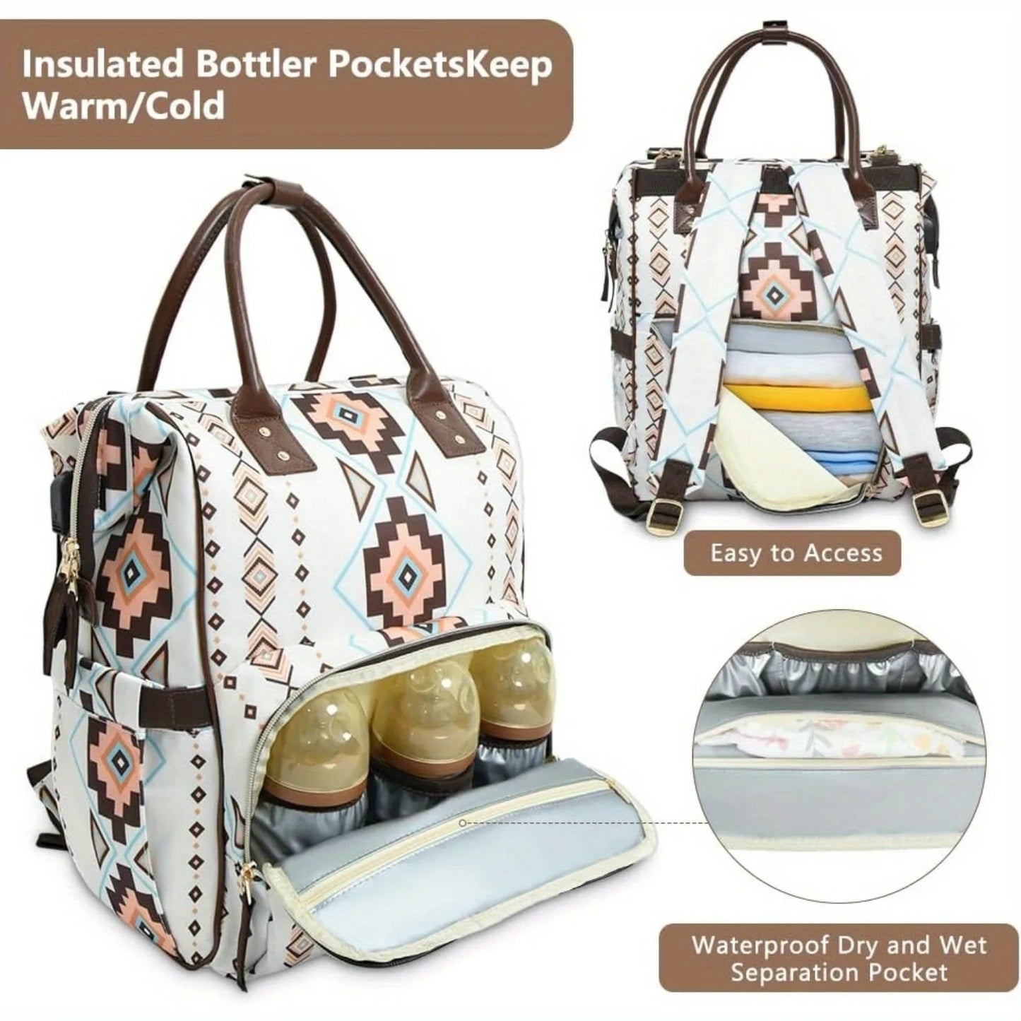 Large capacity multifunctional travel bag, diaper bag, portable mother and baby bag, with insulation bag and pacifier box