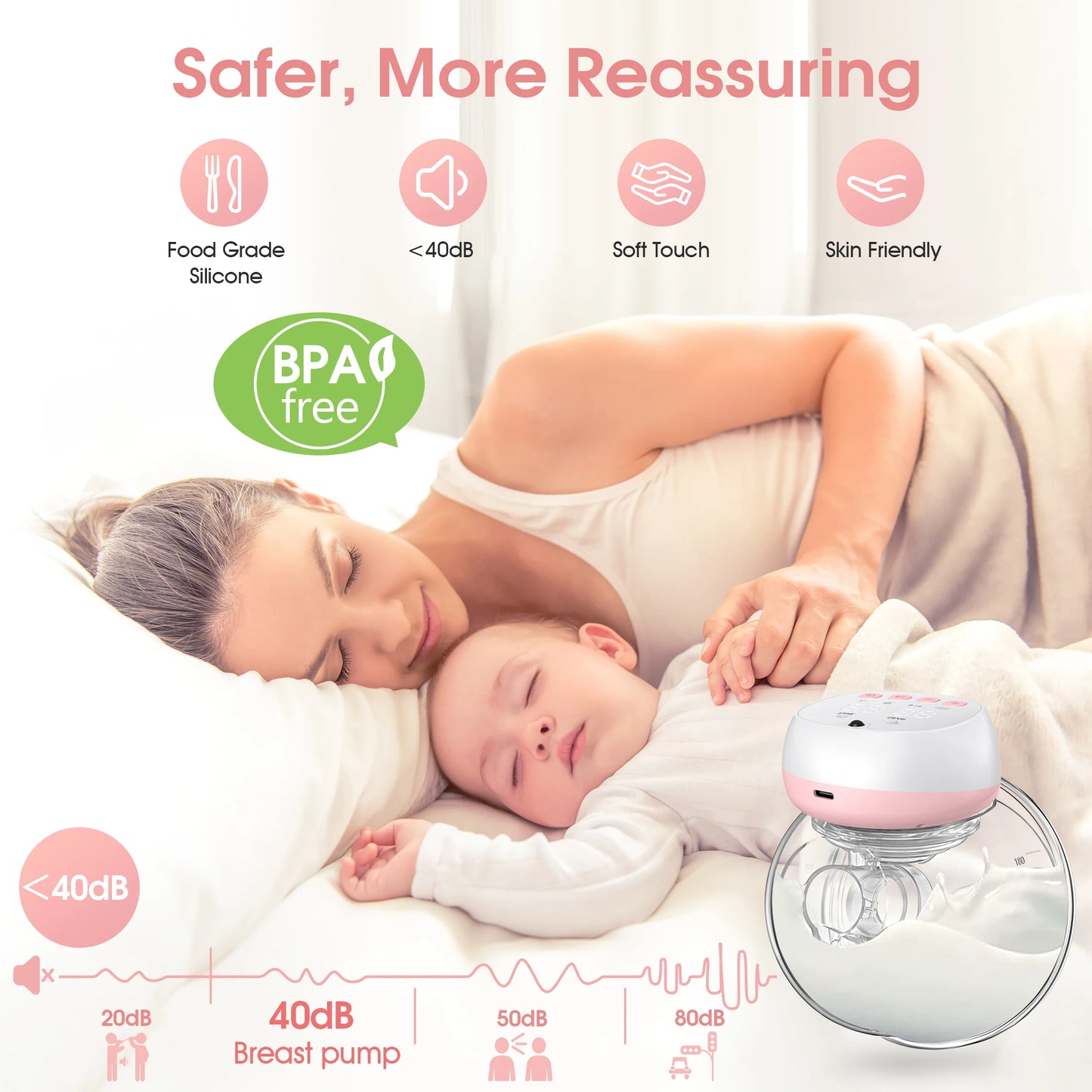 Wearable Breast Pump 1200mAh Portable Hands Free Breastpump 12 Levels 3 Modes Electric Remote Control Painless Breastfeeding