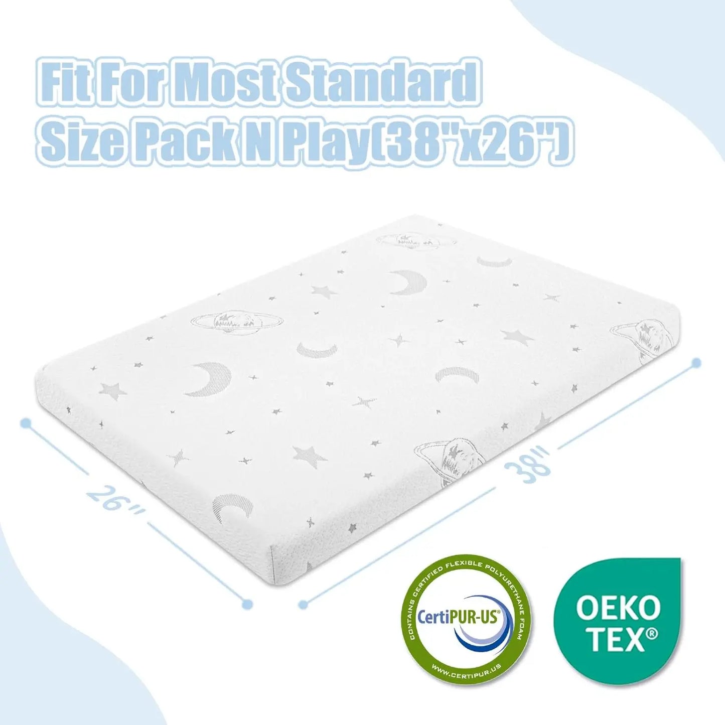 Pack And Play Mattress, Dual Sided Soft & Firm Memory Foam Thick Baby Mattress For Pack N Play, Portable 38X26 Mini Crib