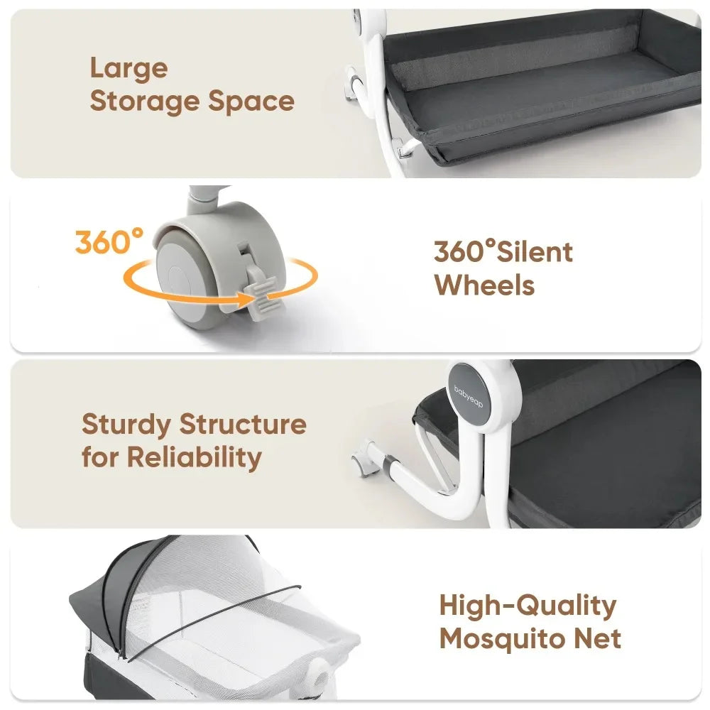 3 in 1 Baby Bassinet,Baby Basinet Bedside Sleeper, Standalone Baby Crib,6 Height Adjustable Portable Crib for Newborn