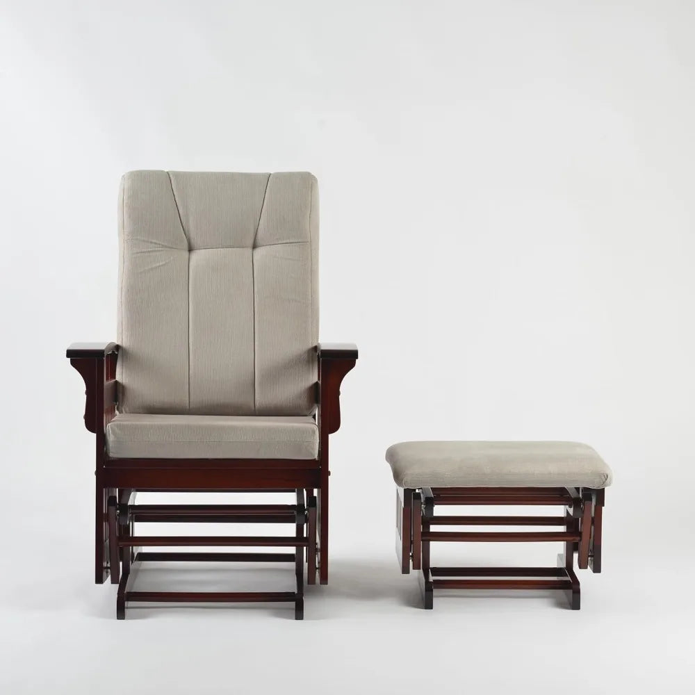 Glider Rocking Chair Nursery with Ottoman Smooth Rocking Motion, Easy to Assemble, Solid Hardwood Base Indoor Adult (White)