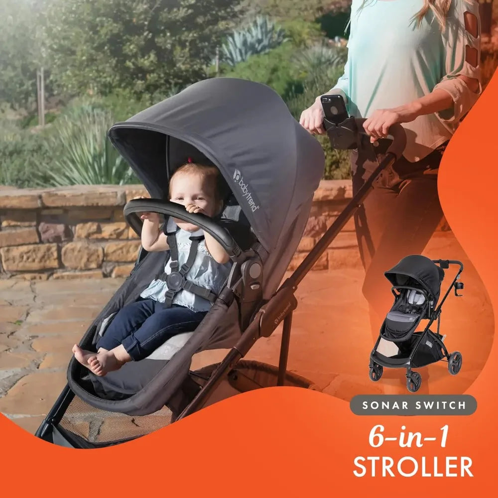 Fully upgraded-Desert Grey,Switch 6-in-1 Modular Stroller Travel System with Infant Car Seat-Free shipping