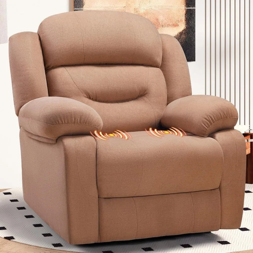 Rocking Recliner Chairs for Adults, 360 ° Swivel Nursery Reclining Glider with Side Pocket, Comfy Fabric Manual Single Sofa for
