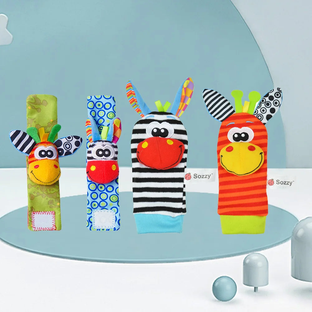 Cute Wrist Strap Rattles Socks Cartoon Writleband Rattle Adjustable Brain-Development for 0-12 Months Baby