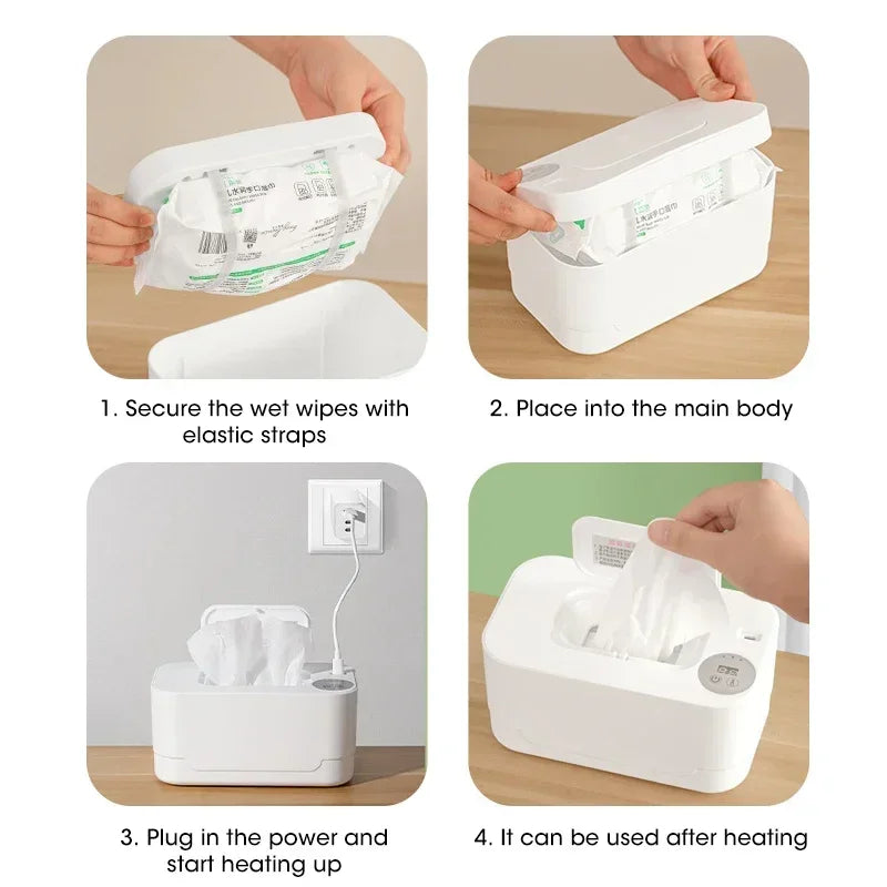 Baby Wet Wipe Heater Warmer with LED Display Wet Towel Dispenser Portable USB Baby Wipe Warmer Napkin Heating Box Home/Car Hand