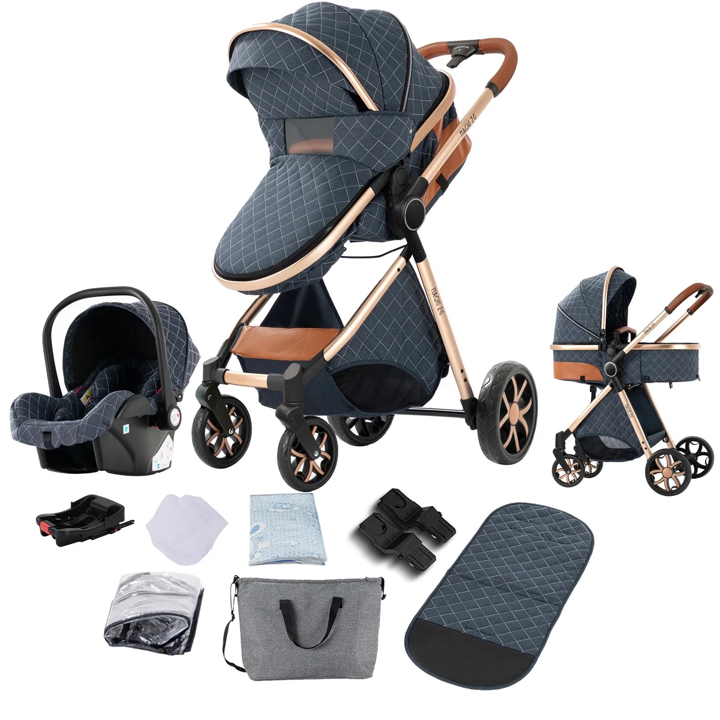 Baby Stroller 3‑in‑1 Travel System Pushchair Lightweight Pram from Birth All‑Terrain Baby Buggy Compact Fold Stroller Summer