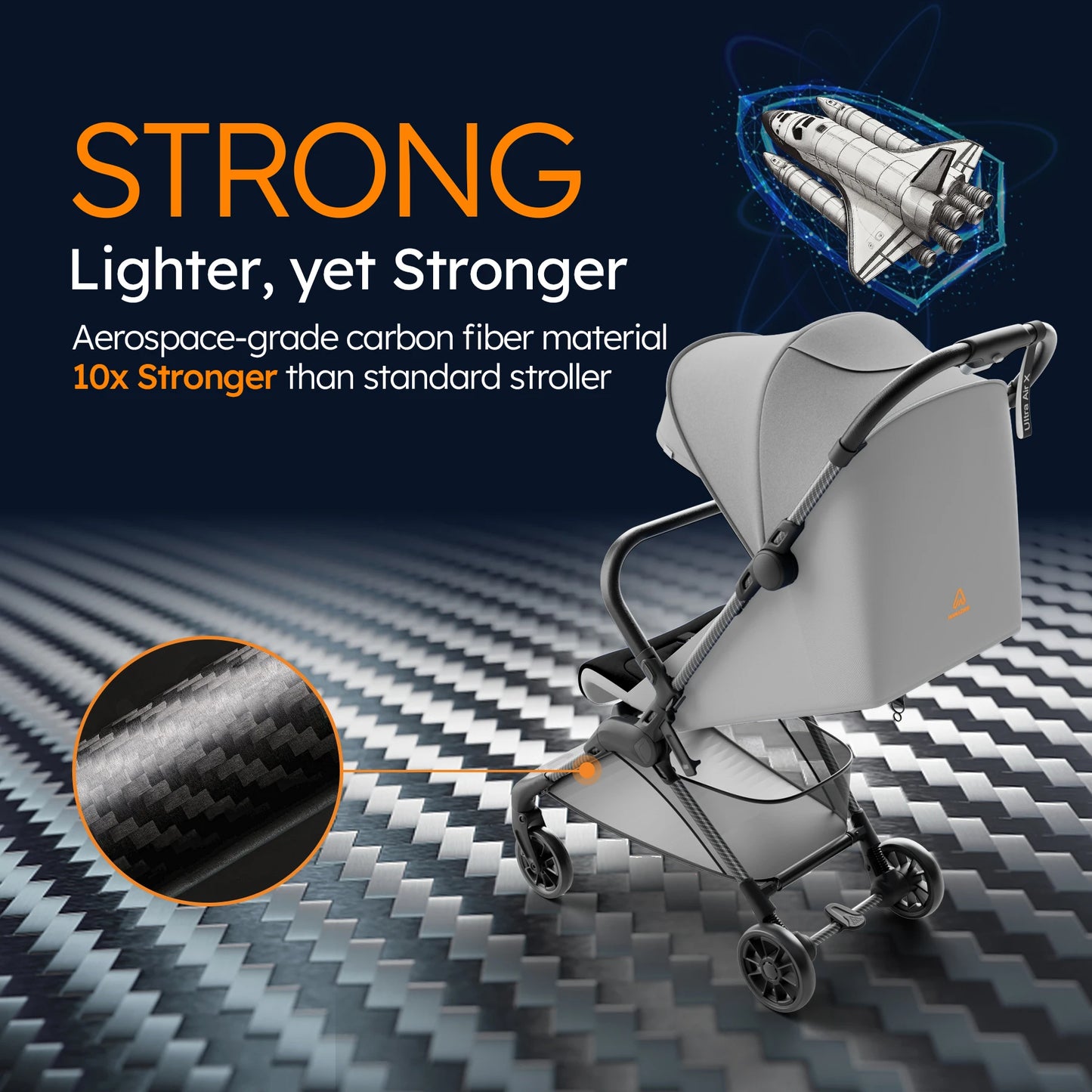 Ultra Air X Ultra Compact Airplane Stroller 9.9lbs Portable Carbon Fiber Frame with Travel Bag (GREY)