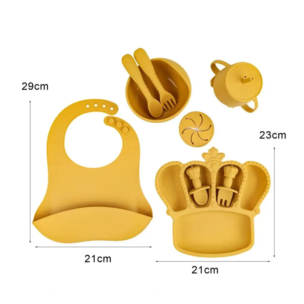 9Pcs Silicone Baby Feeding Set Suction Bowl Divided Plate Bibs Fruit Feeder Spoons Forks Sippy Cup Utensil Sets BPA-Free Tablewa
