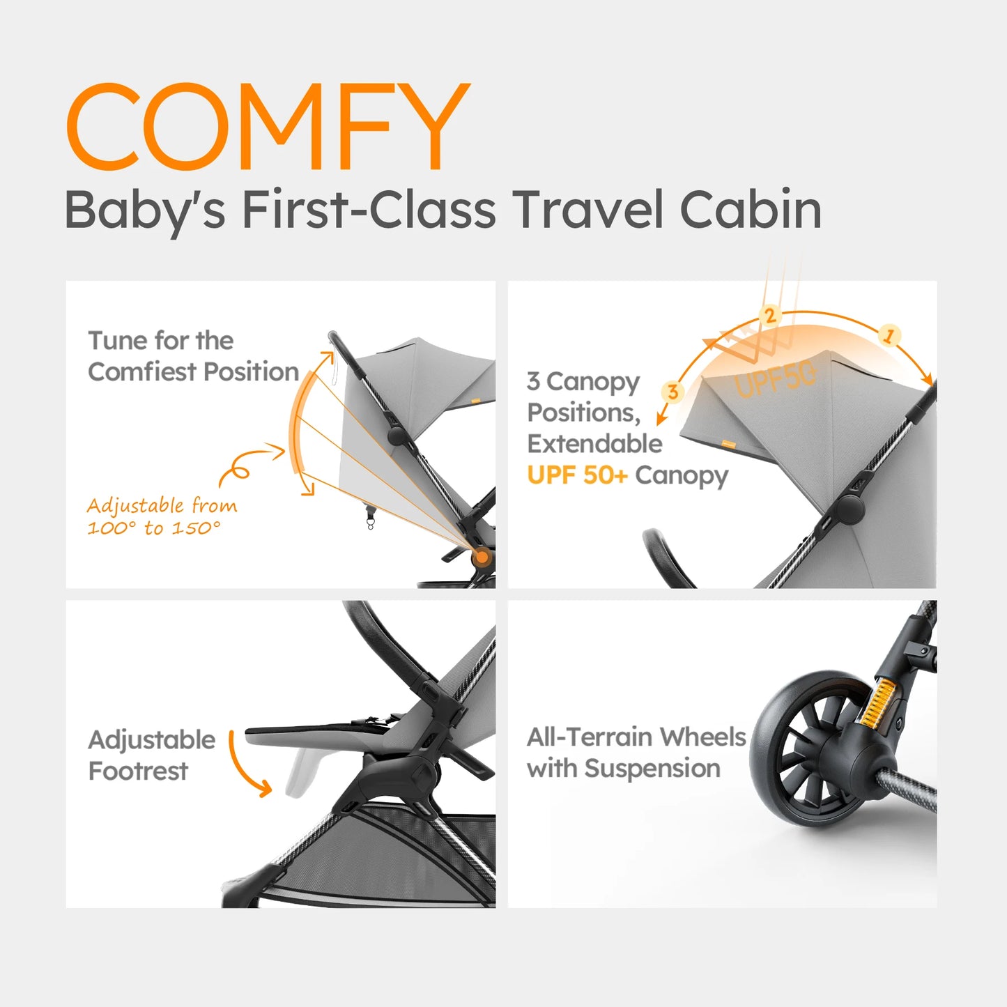 Ultra Air X Ultra Compact Airplane Stroller 9.9lbs Portable Carbon Fiber Frame with Travel Bag (GREY)