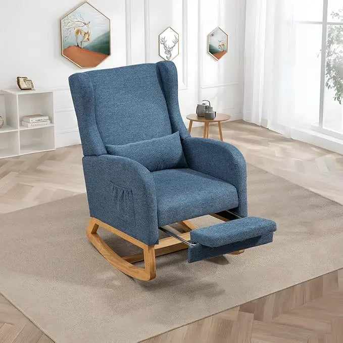 Modern Rocking Chair Nursery Glider, Comfy Rocker Nursery Chair with Foot Rest, Accent Reading Armchair with Pillow and Pocket,
