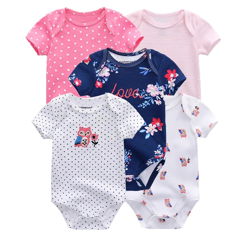 Kiddiezoom 5-piece fashionable cartoon boy and girl jumpsuit 100% pure cotton comfortable newborn jumpsuit summer