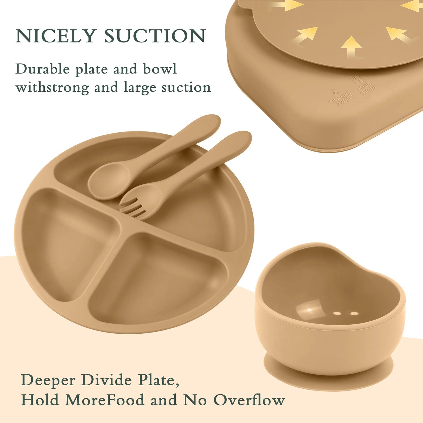 6 PCS Silicone Baby Feeding Set Baby Led Weaning Supplies with Suction Bowl Divided Plate Toddler Self Feeding Dish Set
