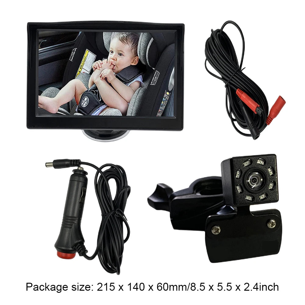 5 Inch Rearview Baby Camera LCD Display Dash Cam Baby Monitor Infrared Night Vision 8 LED IP68 Waterproof 150 Degree View Angle