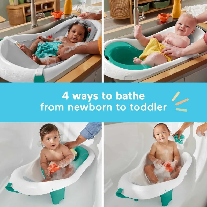 new - 4-in-1 Sling ‘n Seat Tub Baby to Toddler Bath with 2 Toys, Whimsical Forest, Plastic